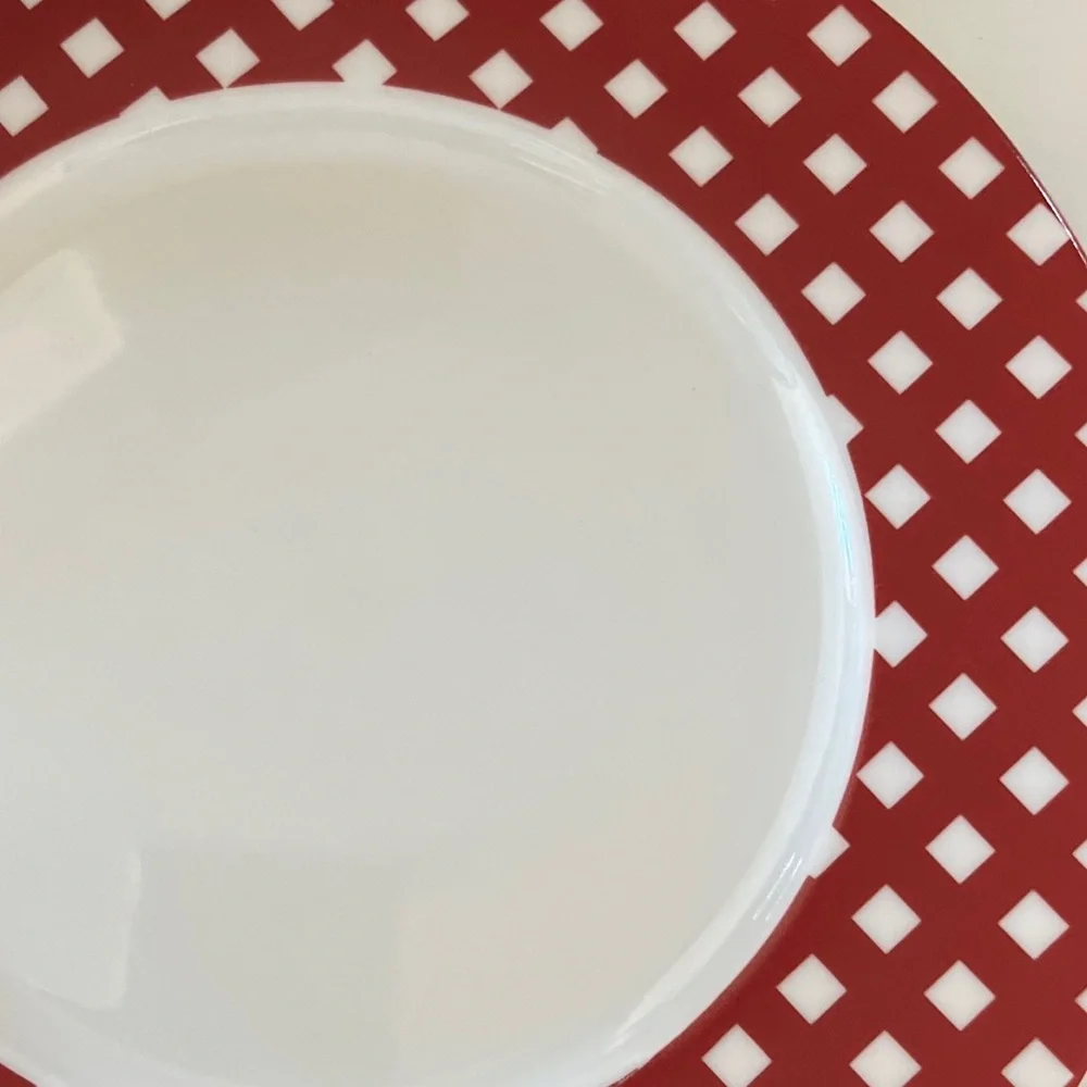 Pfaltzgraff Kenna Red Salad Plates Set Of 4 Red Check gingham Border Exc Cond - Picture 4 of 9